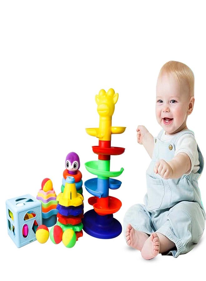 غلان مجموعة ألعاب GLAN المكونة من لعبة تكديس النجوم، ولعبة تكديس الحلقات، ولعبة تكديس وتدوير البرج الدوار، ولعبة فرز الأشكال المكعبة للأطفال الصغار للعب في المنزل والمدرسة (5 ألعاب في 1) - Image 1